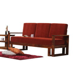 Cucus Double Leg Solid Wood Three Seat Sofa Set In Honey Oak Finished - Rajasthali Furniture 