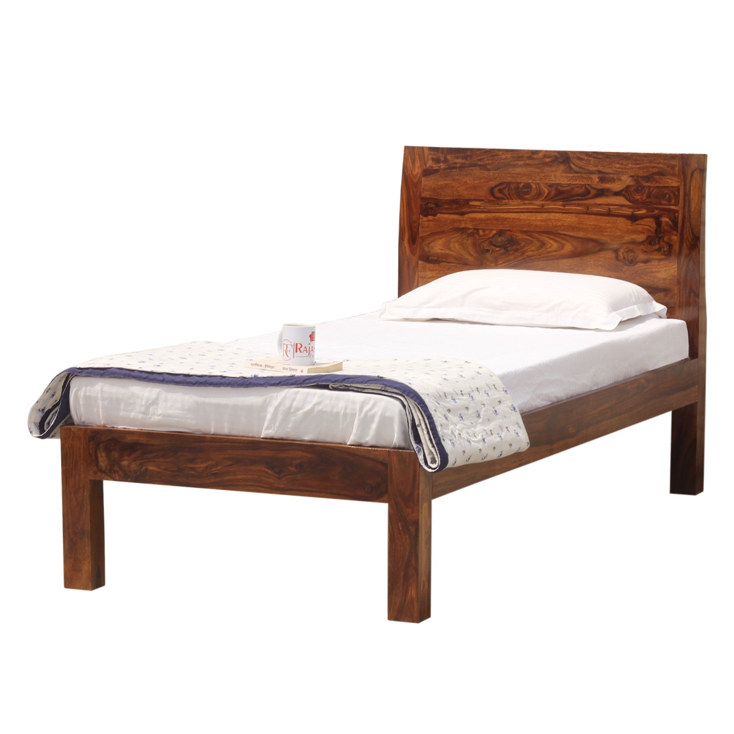 Helios Solid Wood Single Bed without Storage in Honey Oak Finish - Rajasthali Furniture 