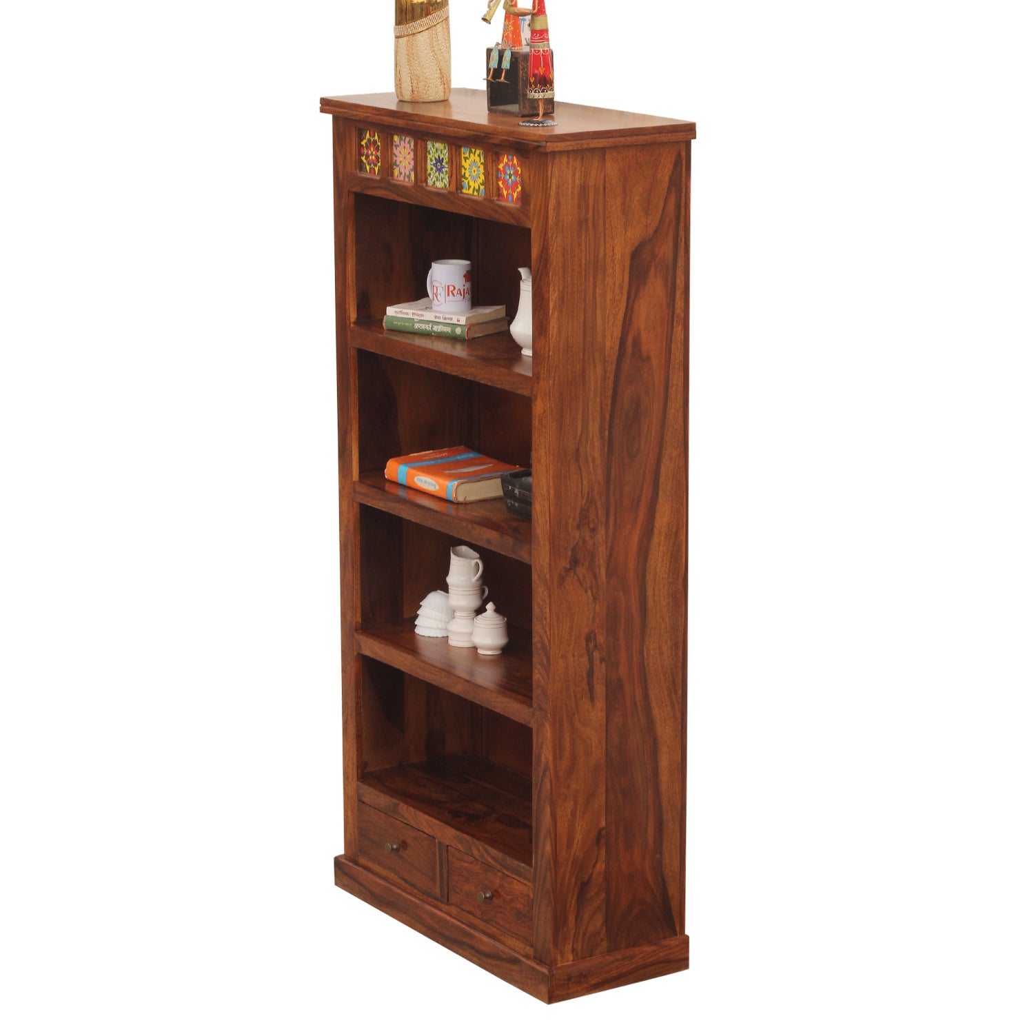 Opus Solid Wood Book Rack and Multipurpose Cabinet in Honey Oak Finish - Rajasthali Furniture 