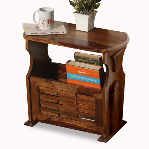 Solid Wood Niwar Magzine Stand cum Side Table in Natural Finish - Rajasthali Furniture 