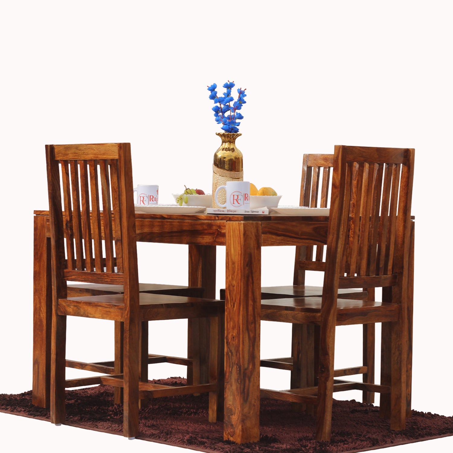 Samoa Solid Sheesham Wood Four Seat Dining Table set in Natural Finish - Rajasthali Furniture 