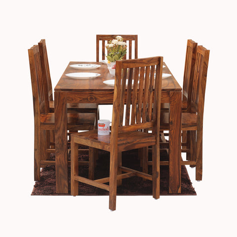 Samoa Solid Sheesham Wood Six Seat Dining Table set in Natural Finish - Rajasthali Furniture 