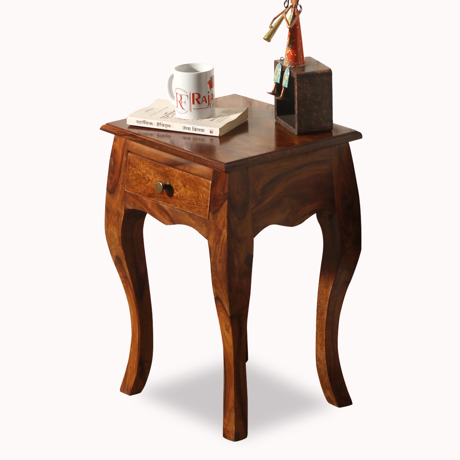 Viola Solid Sheesham Wood floor Mounted Side Table in Natural Finish - Rajasthali Furniture 