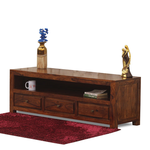 Trent Three Drawers with One Big Shelf wooden LCD cabinet in honey oak finish