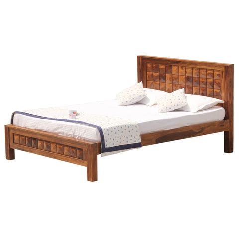 Diamond Solid Wood Double Bed Without Storage in honey Oak Finish - Rajasthali Furniture 