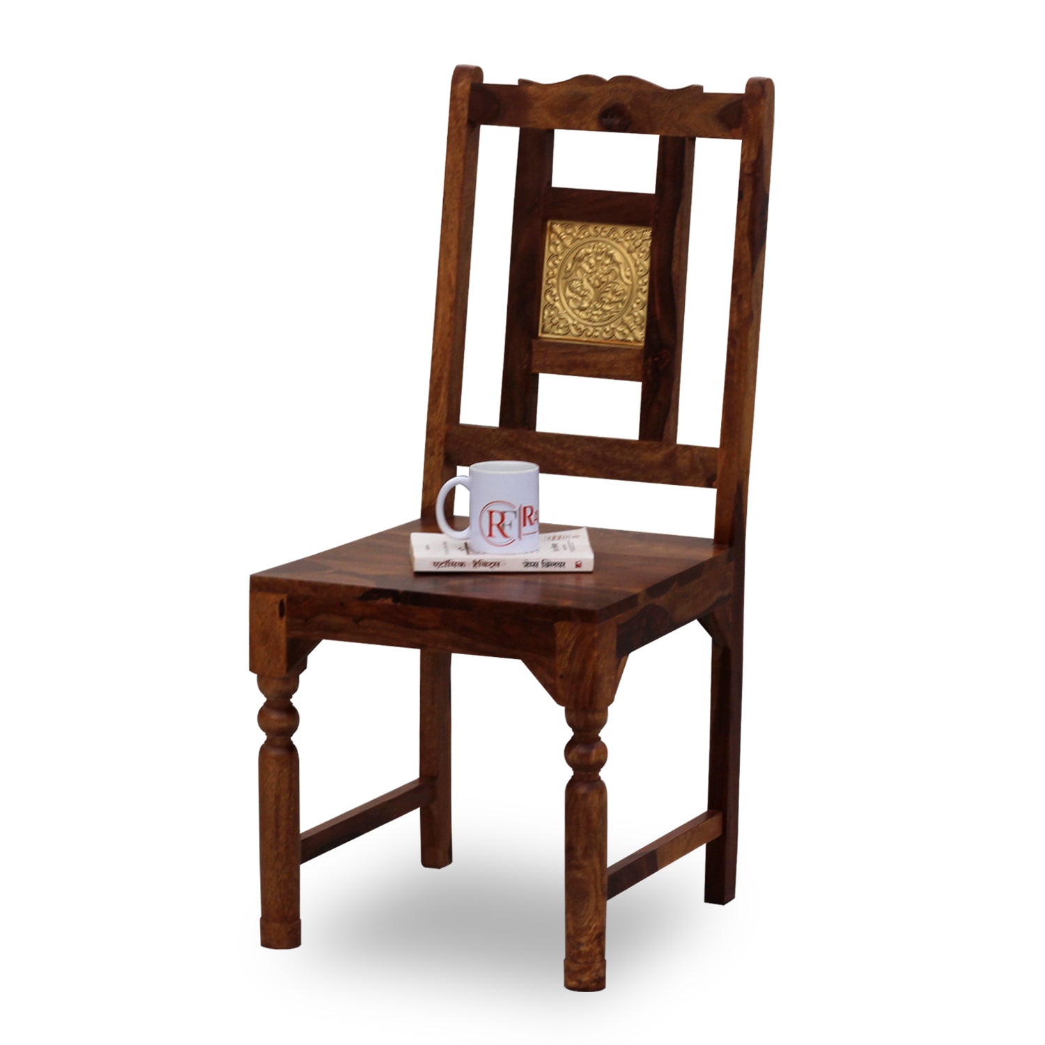 Peony Solid Sheesham Wood with Brass back Dining cum Study Chair in Natural Finish - Rajasthali Furniture 