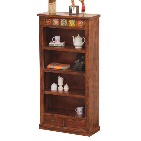 Opus Solid Wood Book Rack and Multipurpose Cabinet in Honey Oak Finish - Rajasthali Furniture 