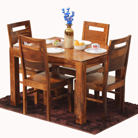 Rosa Solid Sheesham Wood Four Seat Dining table Set in Natural Finish - Rajasthali Furniture 