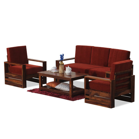 Seam Solid Wood Five Seat Sofa Set (3+1+1) In Honey Oak Finished - Rajasthali Furniture 