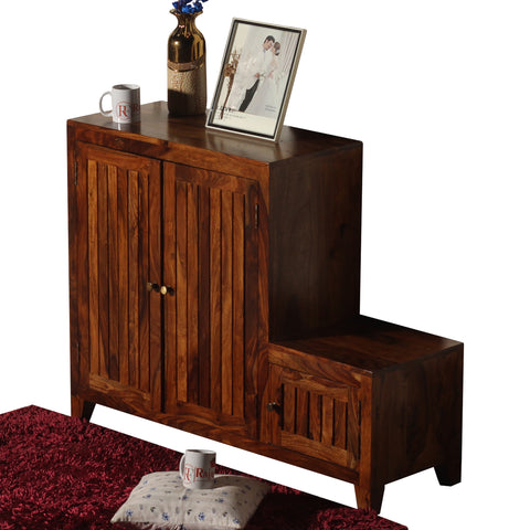 Frill Solid Wood Shoe Rack with Sitting Space in Honey Oak finish - Rajasthali Furniture 