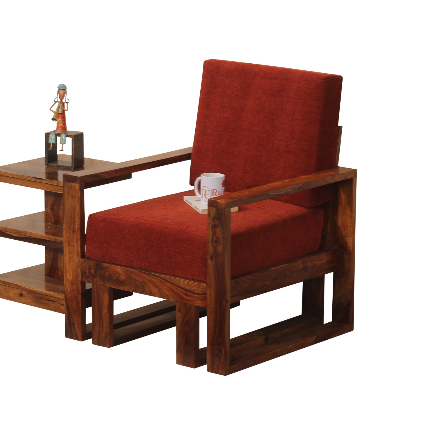 Cucus Double Leg Solid Wood Single Seat Sofa Set In Honey Oak Finished - Rajasthali Furniture 