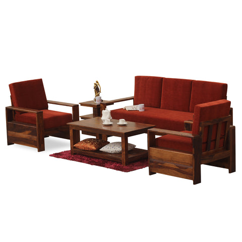 Ravishing Solid Wood Five Seat Sofa Set (3+1+1) In Honey Oak Finished - Rajasthali Furniture 