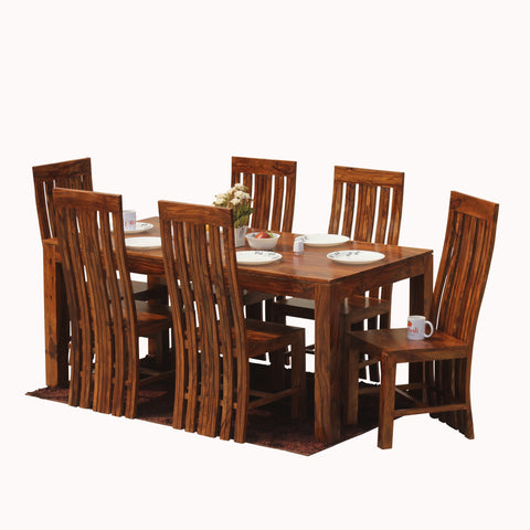 Poppy Solid Sheesham Wood Six Seat Dining Table Set in Natural Finish - Rajasthali Furniture 