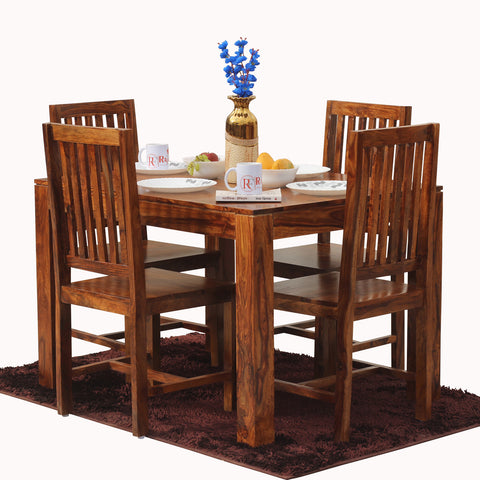 Samoa Solid Sheesham Wood Four Seat Dining Table set in Natural Finish - Rajasthali Furniture 