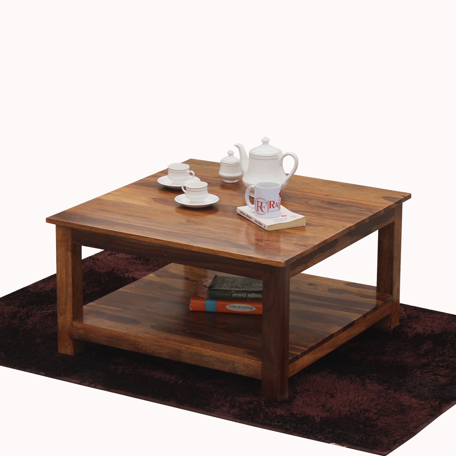 Marche Solid Wood Plain Top Square Shape Center Table in Honey Oak Finish - Rajasthali Furniture 