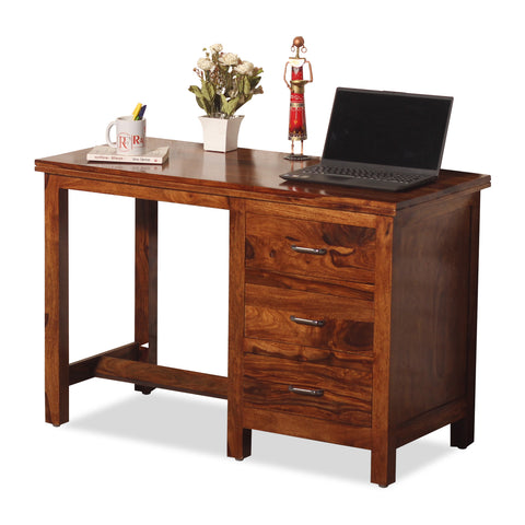 Calla Solid Wood Study Table with Three Drawers in Honey Oak Finish - Rajasthali Furniture 