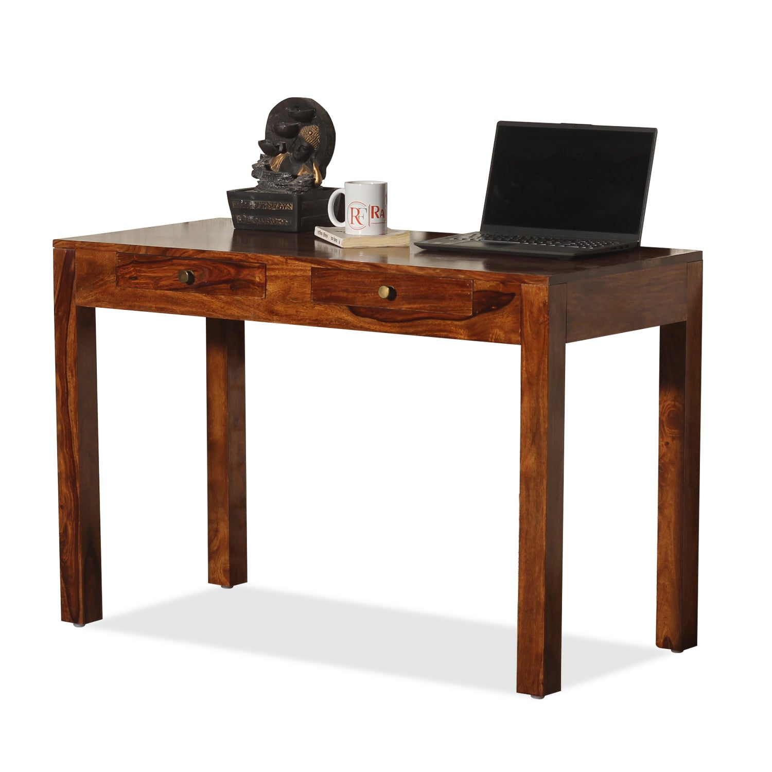 Sticky Solid Wood Two Drawer Writing Table cum Study Table in Honey Oak Finish - Rajasthali Furniture 