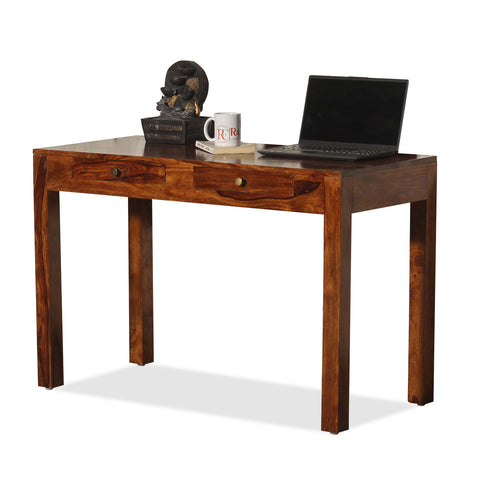 Sticky Solid Wood Two Drawer Writing Table cum Study Table in Honey Oak Finish - Rajasthali Furniture 