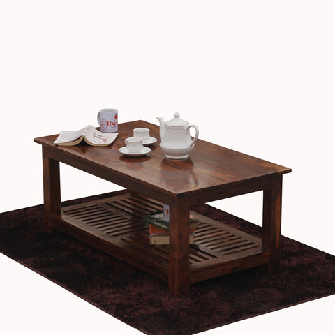 Poppy Solid Wood Plain Top Rectangle Shape Center Table in Honey Oak Finish - Rajasthali Furniture 