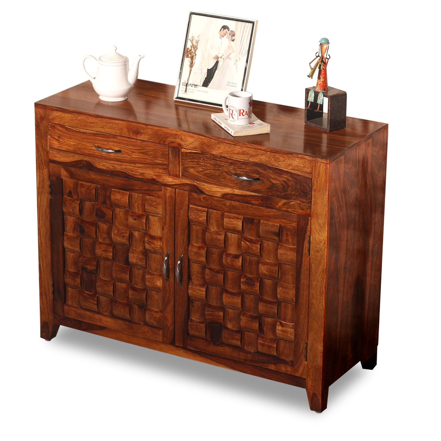 Soldi Wood Two Door and Two Drawer Niwar Sideboard in Natural Finish - Rajasthali Furniture 