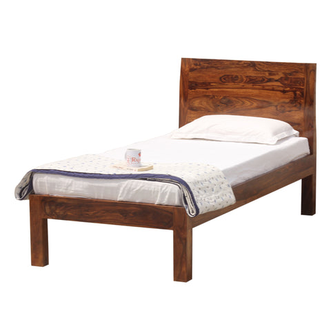 Helios Solid Wood Single Bed without Storage in Honey Oak Finish - Rajasthali Furniture 