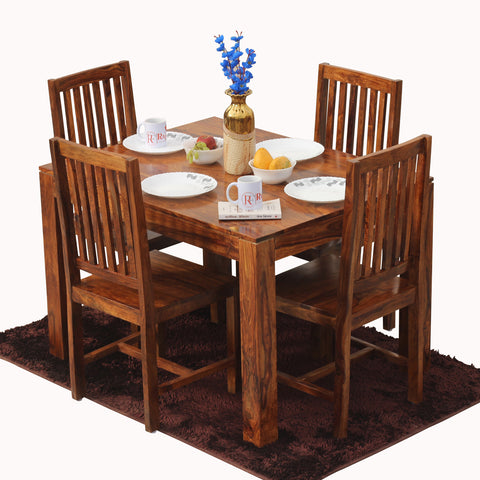 Samoa Solid Sheesham Wood Four Seat Dining Table set in Natural Finish - Rajasthali Furniture 