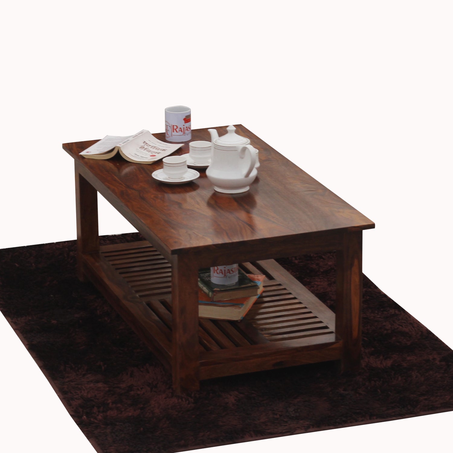 Poppy Solid Wood Plain Top Rectangle Shape Center Table in Honey Oak Finish - Rajasthali Furniture 