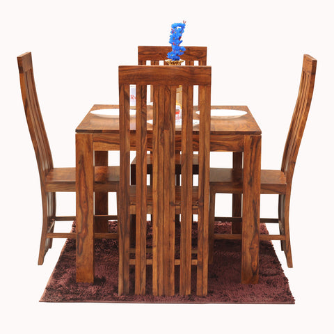 Poppy Solid Sheesham Wood Four Seat Dining table Set in Natural Finish - Rajasthali Furniture 