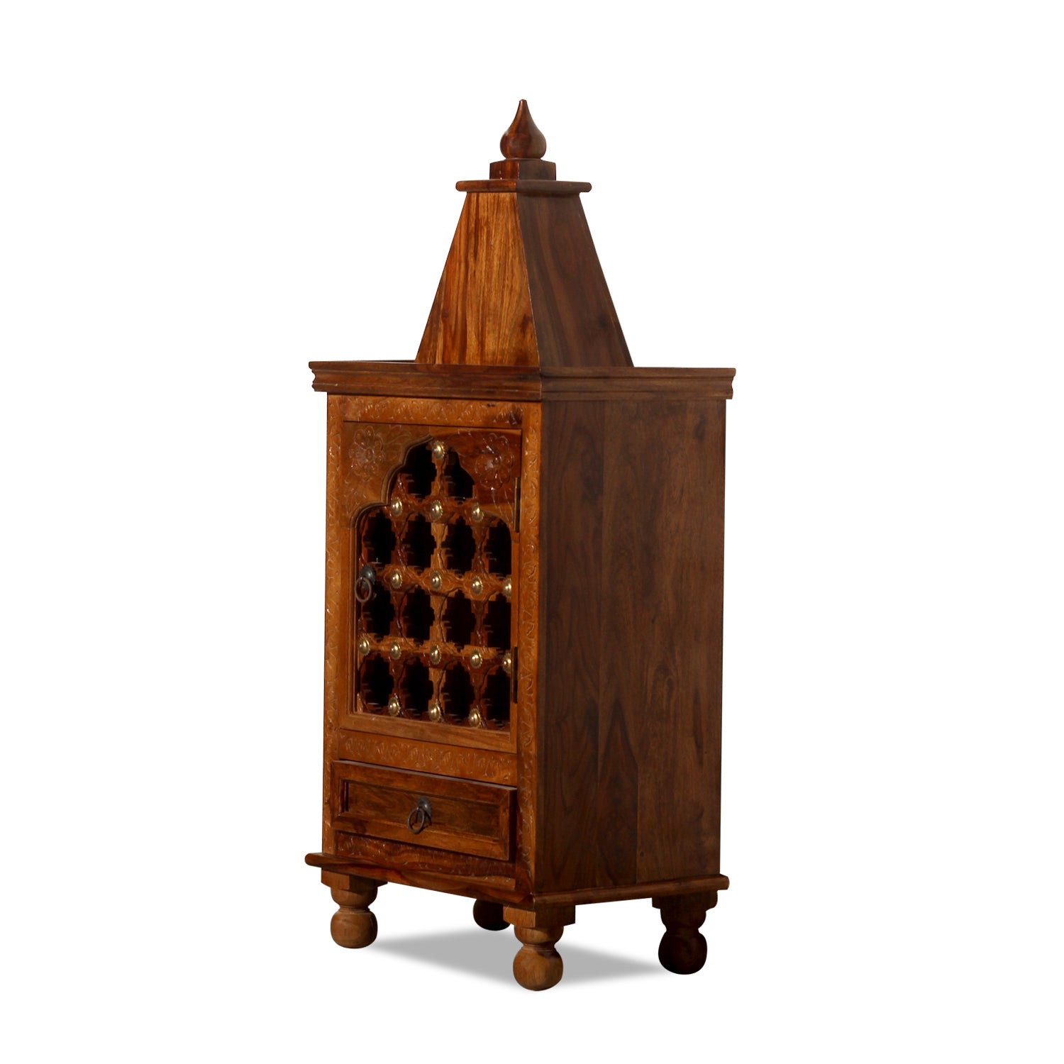 Dham Solid Wood Single Door and One Drawer Mandir in Honey Oak Finish - Rajasthali Furniture 