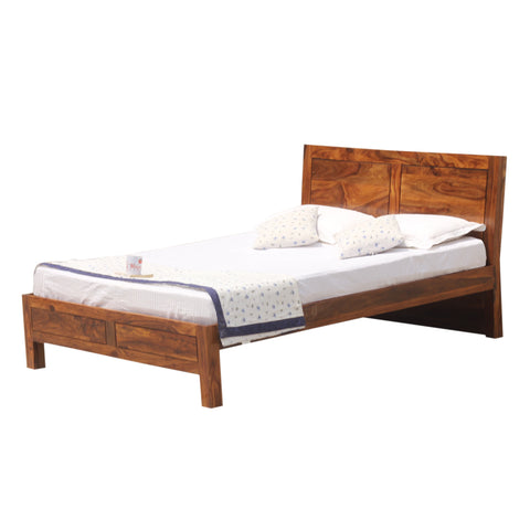 Helios Solid Wood Double Bed Without Storage in Honey Oak Finish - Rajasthali Furniture 