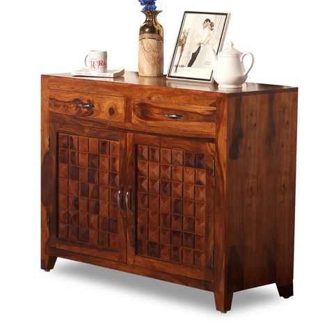 Diamond Solid Wood Two Door And Two Drawer Sideboard in Natural Finish - Rajasthali Furniture 