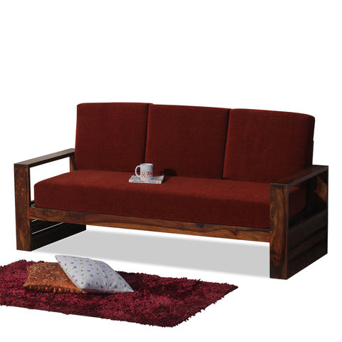 Seam Solid Wood Three Seat Sofa Set In Honey Oak Finished - Rajasthali Furniture 