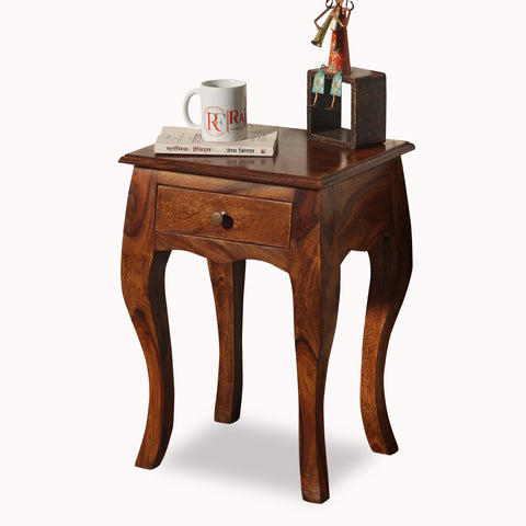 Viola Solid Sheesham Wood floor Mounted Side Table in Natural Finish - Rajasthali Furniture 