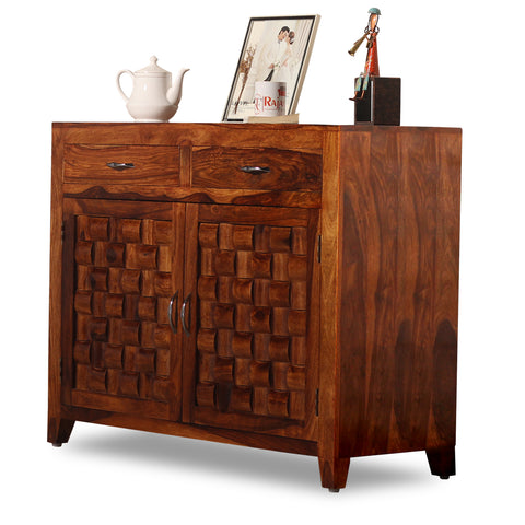 Soldi Wood Two Door and Two Drawer Niwar Sideboard in Natural Finish - Rajasthali Furniture 