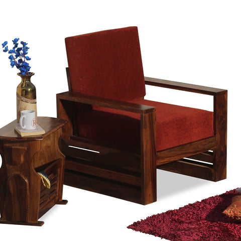 Seam Solid Wood Single Seat Sofa Set In Honey Oak Finished - Rajasthali Furniture 