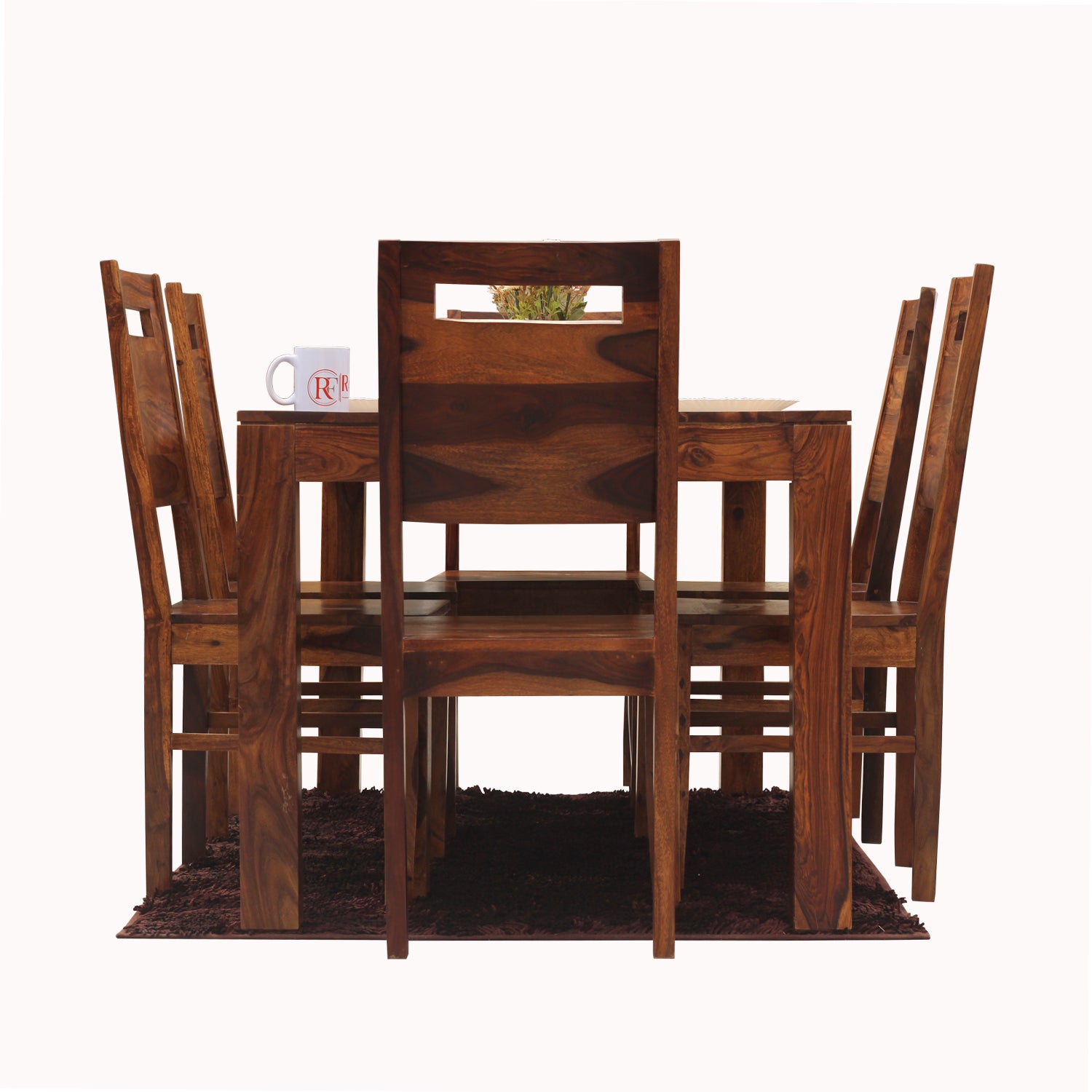 Rosa Solid Sheesham Wood Six Seat Dining Table Set in Natural Finish - Rajasthali Furniture 