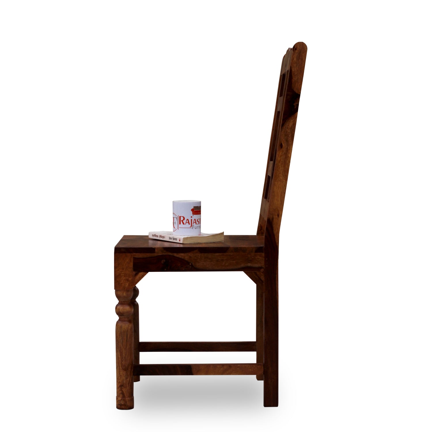 Peony Solid Sheesham Wood with Brass back Dining cum Study Chair in Natural Finish - Rajasthali Furniture 