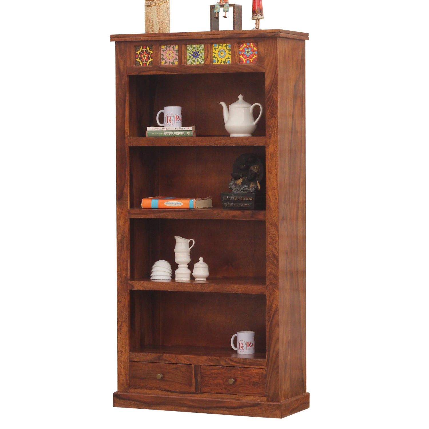 Opus Solid Wood Book Rack and Multipurpose Cabinet in Honey Oak Finish - Rajasthali Furniture 