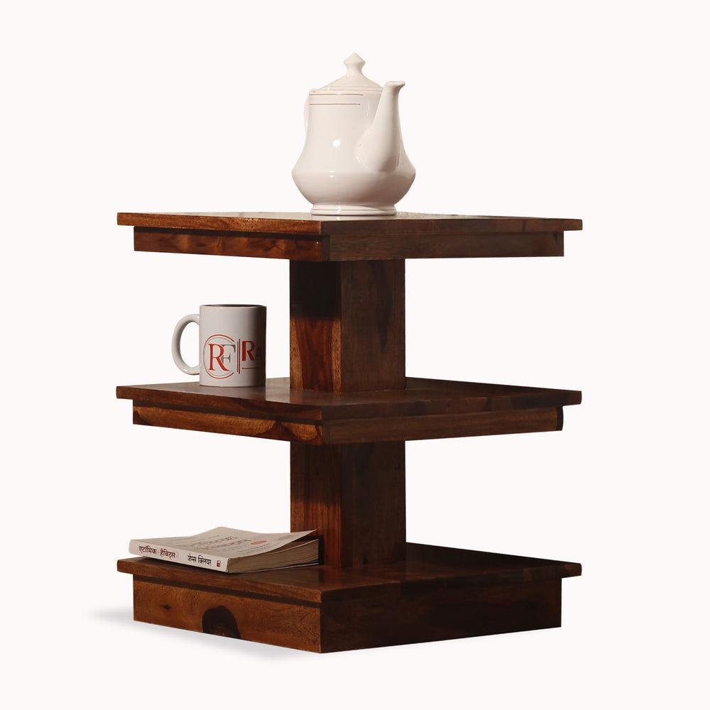 Wiccan Solid Wood Multishelves End Table in Honey Oak Finish - Rajasthali Furniture 
