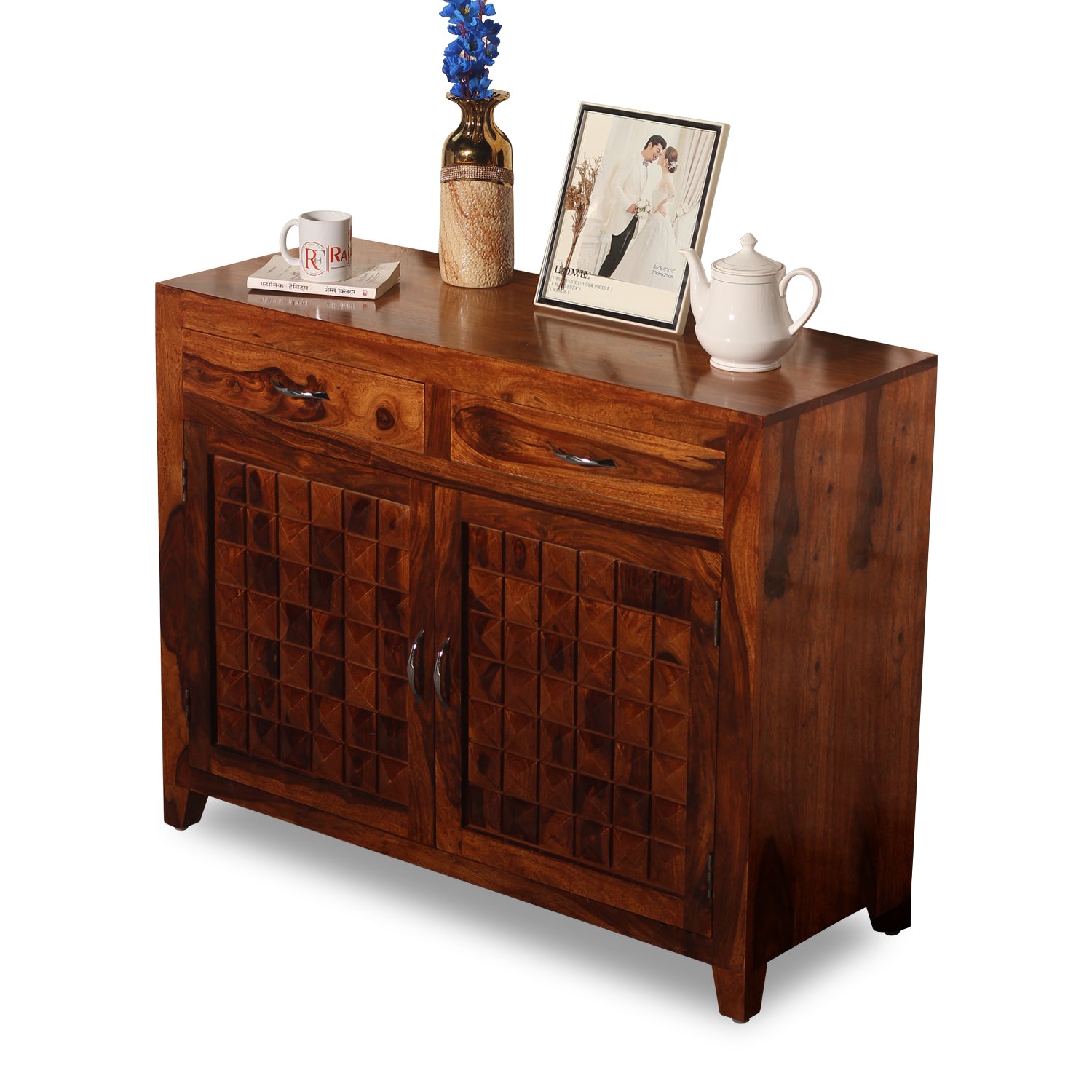 Diamond Solid Wood Two Door And Two Drawer Sideboard in Natural Finish - Rajasthali Furniture 