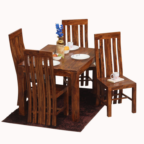 Poppy Solid Sheesham Wood Four Seat Dining table Set in Natural Finish - Rajasthali Furniture 