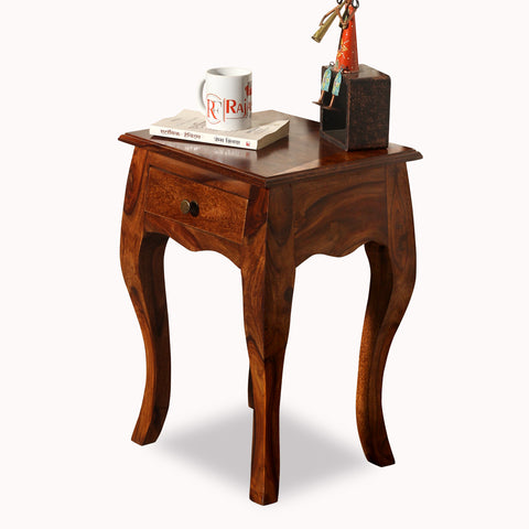 Viola Solid Sheesham Wood floor Mounted Side Table in Natural Finish - Rajasthali Furniture 