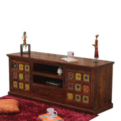 Lazio Two Door with One Center Drawer Wooden LCD Cabinet in Honey oak Finish