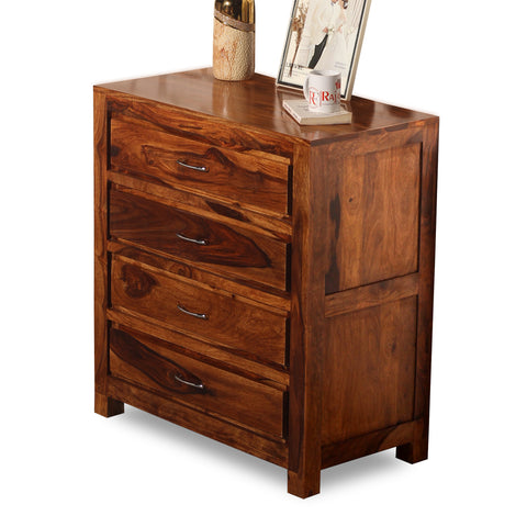 Hillary Solid Sheesham Wood Four Drawer Chest of Drawer in Natural Finish - Rajasthali Furniture 