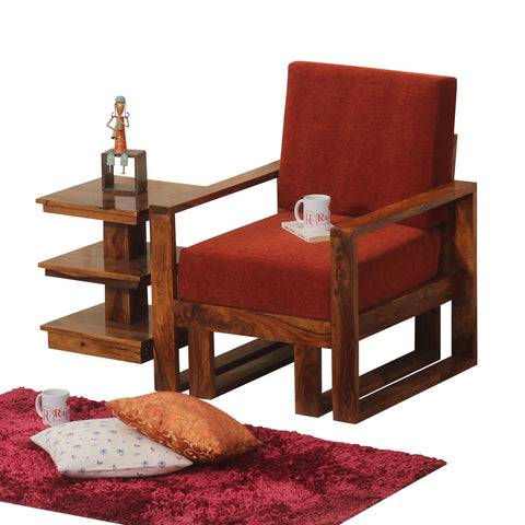 Cucus Double Leg Solid Wood Single Seat Sofa Set In Honey Oak Finished - Rajasthali Furniture 