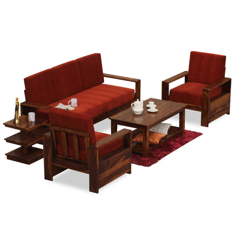 Ravishing Solid Wood Five Seat Sofa Set (3+1+1) In Honey Oak Finished - Rajasthali Furniture 