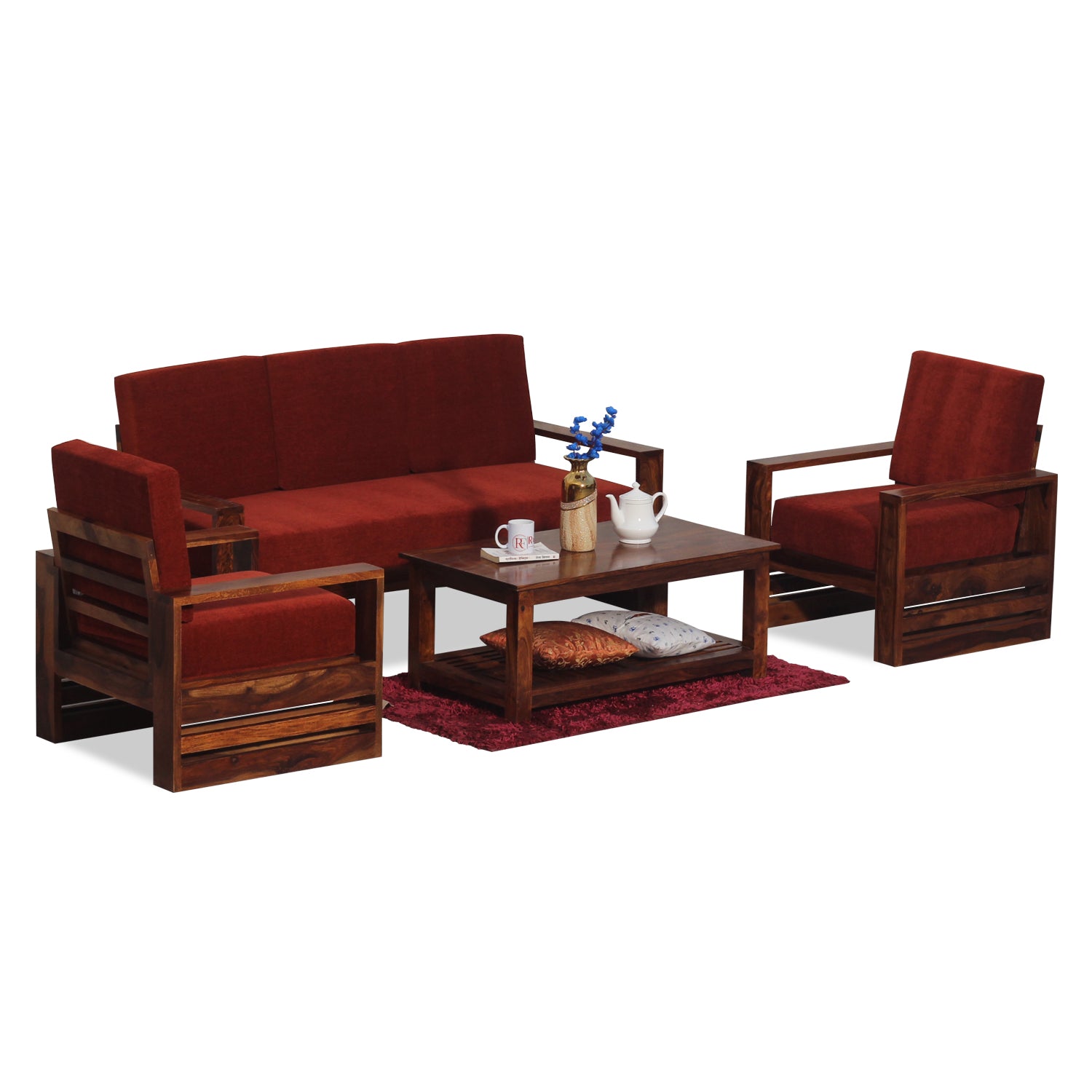 Seam Solid Wood Five Seat Sofa Set (3+1+1) In Honey Oak Finished - Rajasthali Furniture 