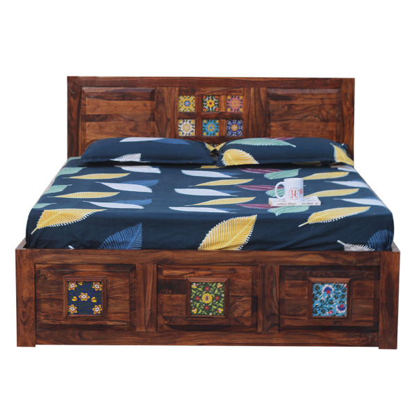 Hinton King Size Double Bed in Honey Oak Finished Rajasthali Furniture - Rajasthali Furniture 