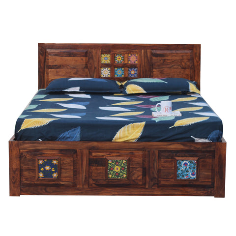 Hinton King Size Double Bed in Honey Oak Finished Rajasthali Furniture - Rajasthali Furniture 