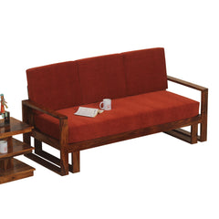 Cucus Double Leg Solid Wood Three Seat Sofa Set In Honey Oak Finished - Rajasthali Furniture 